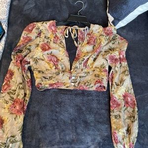 Runaway floral cropped blouse
